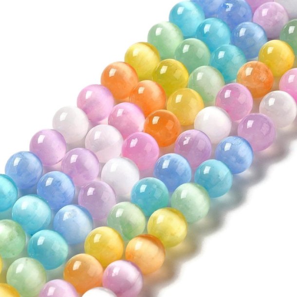 Selenite, dyed, whole bead strand, mix light colors, round bead, 10 mm, approx. 38 pcs
