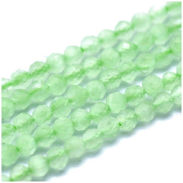 Cat's eye beads, entire strand, light green, faceted glas, round, 2mm, 175pcs