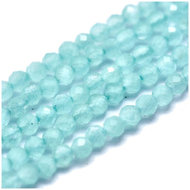 Cat eye beads, hel streng, lys bl/turkis, facetteret glas, 2 mm, ca. 175 stk