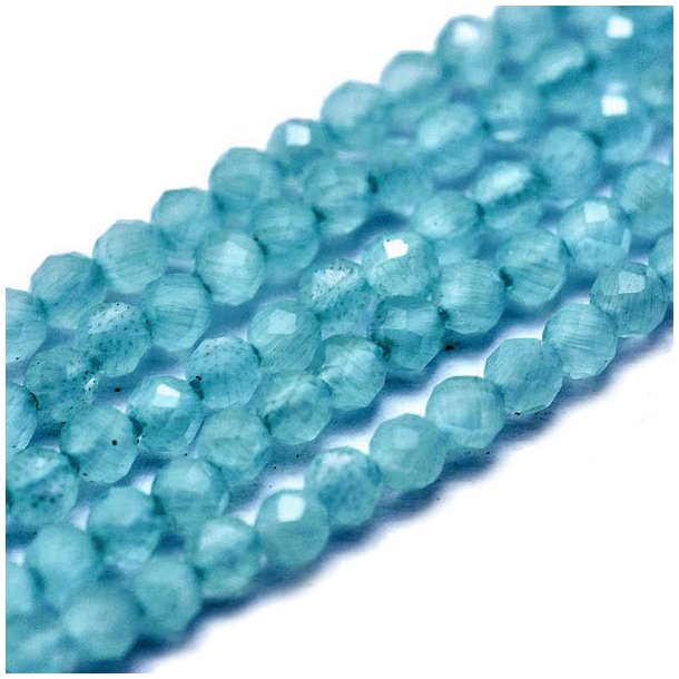 Cat's eye beads, entire strand, dark bluish turquoise, faceted glass, round, 3mm, ca. 125pcs