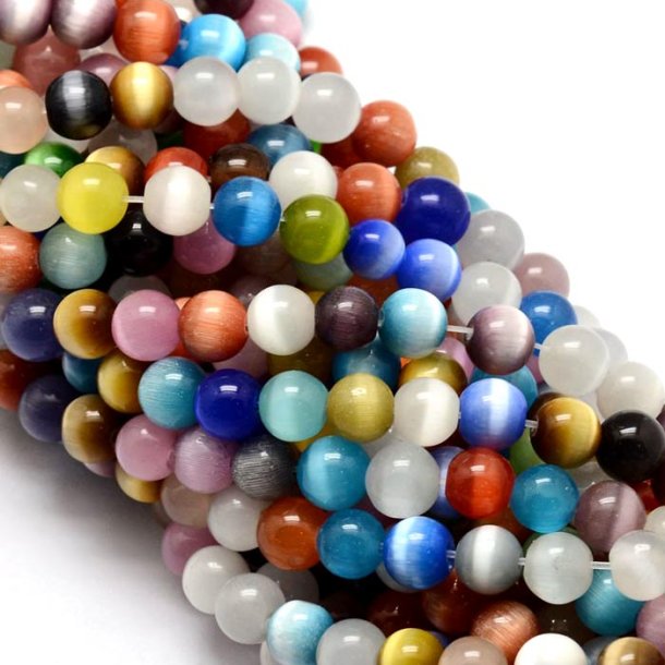 Cat eye beads, whole strand, multi coloured, round, 6 mm, approx. 66 pcs