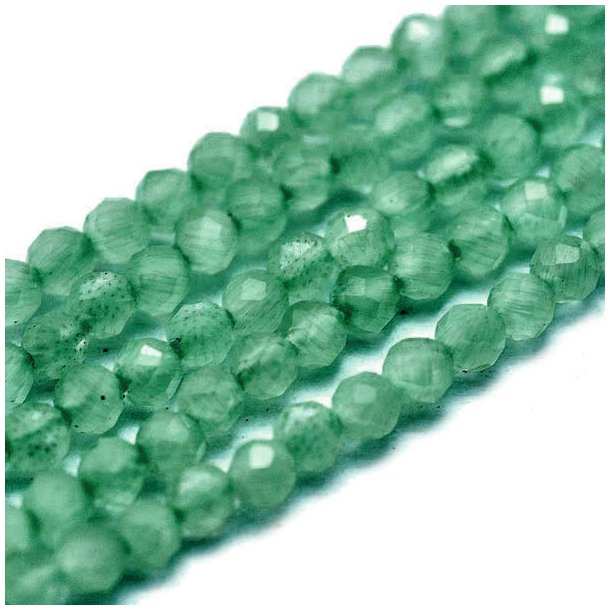 Cat's eye beads, entire strand, dark green, faceted glass, round, 3mm, ca. 125pcs