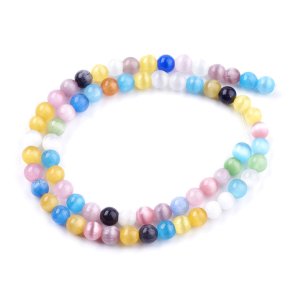 Cat-Eye-Perlen, ganzer Strang, multi pastellfarben, rund, rund, 6 mm, ca. 66 Stk