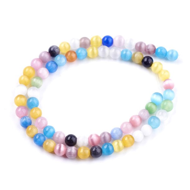 Cat eye beads, whole strand, multi pastel coloured, round, 6 mm, approx. 66 pieces