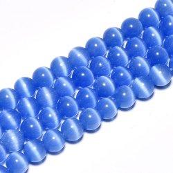 Cat-Eye-Perlen,  blau, rund, rund, 8 mm, 6 Stk