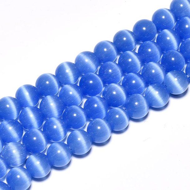 Cat eye beads, whole strand, blue, round, 8 mm, approx. 49 pcs