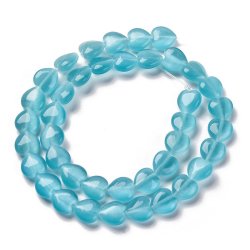 Glasperle, ganzer Strang, Cat-eye-Look, Herz, trkisblau, 10x10x4,5 mm. 39 Stck