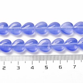 Glass bead with cat-eye look, Flat heart, mauve blue, 10x10x4.5 mm. 4 pcs