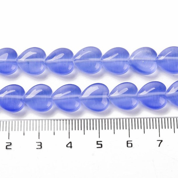 Glasperle mit Cat-eye-Look, Flaches Herz, mauve-blau, 10x10x4,5 mm. 4 Stck