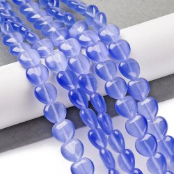 Glasperle, Cat-eye-Look, ganzer Strang, Herz, mauve-blau, 10x10x4,5 mm. 39 Stck