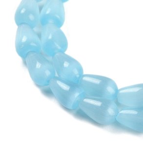 Katte�je-glasperler, dr�be, changerende lysebl�, 10x6 mm, 6 stk.