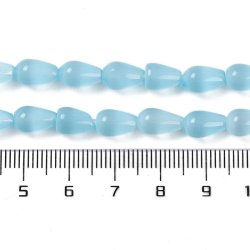 Katte�je-glasperler, dr�be, changerende lysebl�, 10x6 mm, 6 stk.