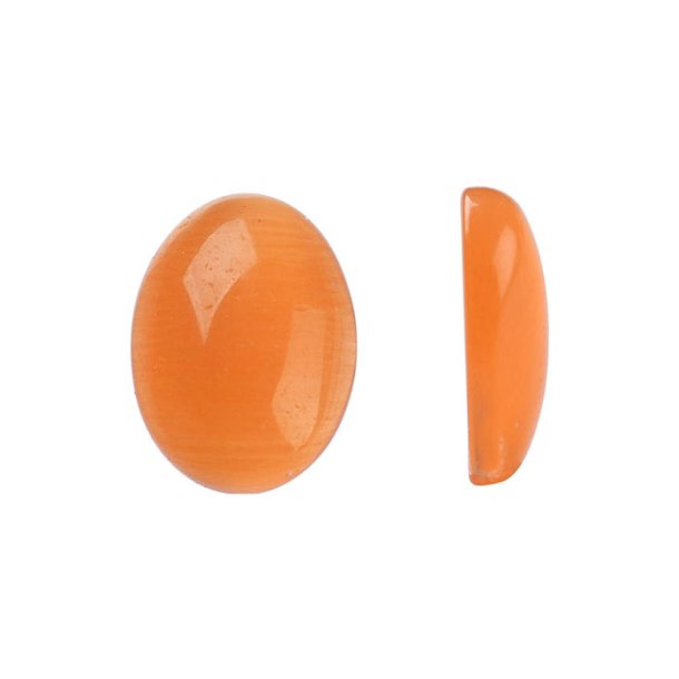 Cabochon, cat eye, glass, orange, 8x6x3 mm, 4pcs