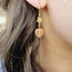 Glasperle, ganzer Strang, Cat-eye-Look, Herz, orange, 10x10x4,5 mm. 39 Stck