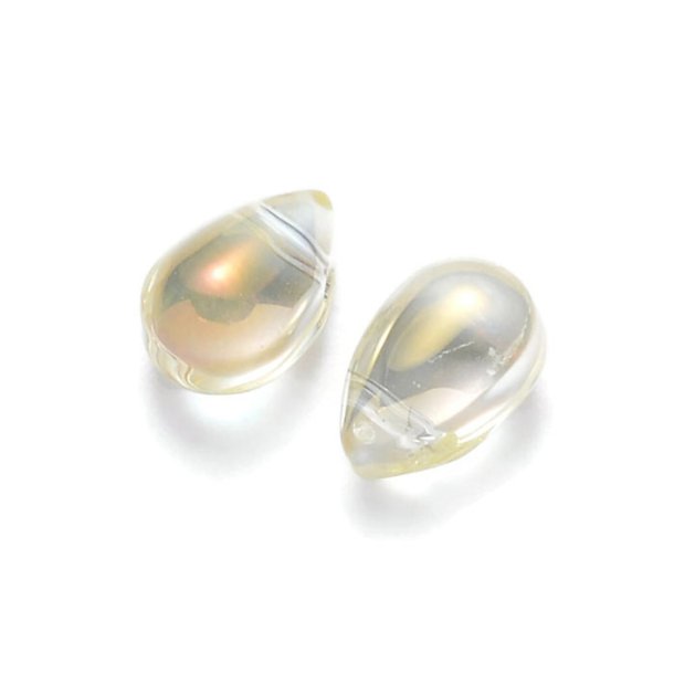 Glass bead, teardrop, AB cut, shiny, transparent, colored, cross-drilled at the top, 9x6 mm. 6 pcs.