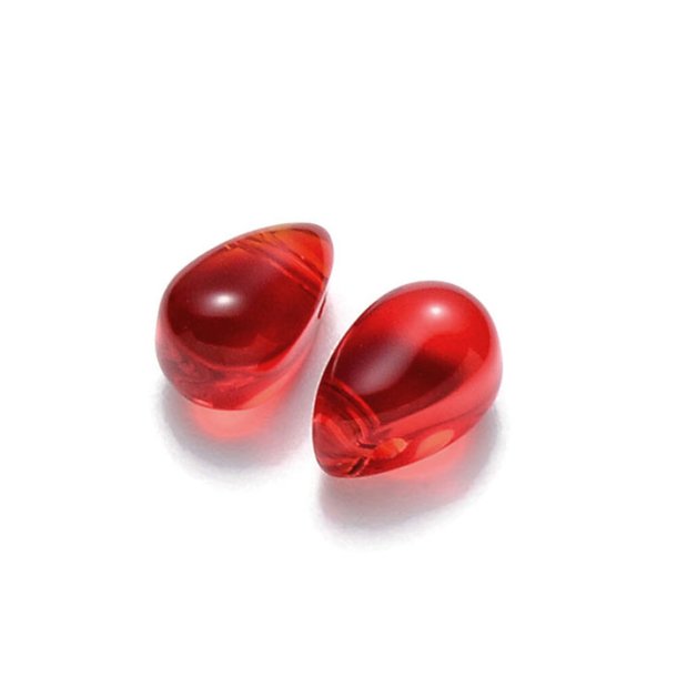 Glass bead, red drop with gold detail, shiny, transparent, cross-drilled at the top, 9x6 mm. 6 pcs.