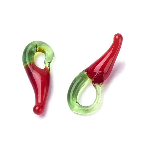 Glasvedhng, rd chilli frugt-figur med je, 14-17mm, 10 stk.