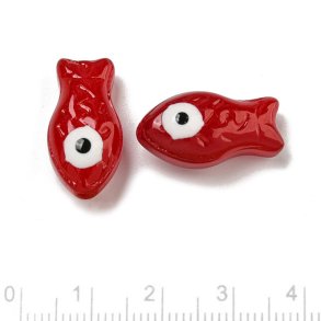 Glasperle, Fisch, rot, 21x11x8 mm, 2 Stk.