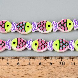 Glasperle, emaillierter Fisch, gelb, gr�n und violett, 20x13x5,5 mm, 2 St�ck