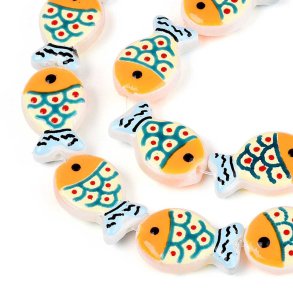 Glasperle, emaillierter Fisch, hellblau, orange, beige, 20x13x5,5 mm, 2 Stck