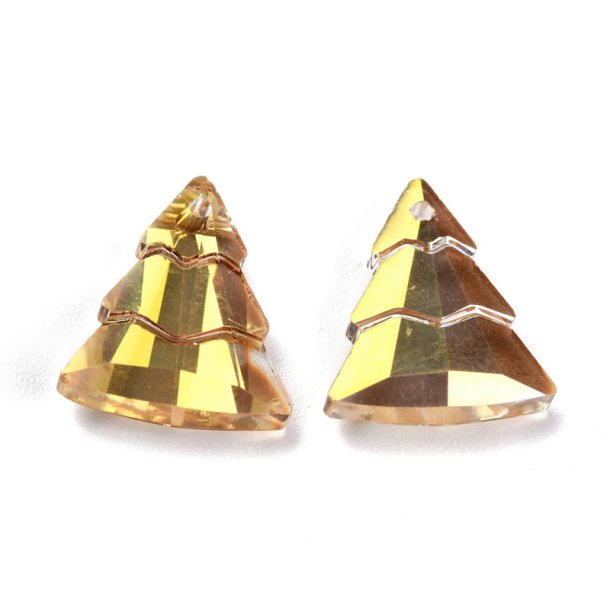 Glass bead, Christmas tree, golden yellow, 15x13,5x5 mm, 4 pcs.