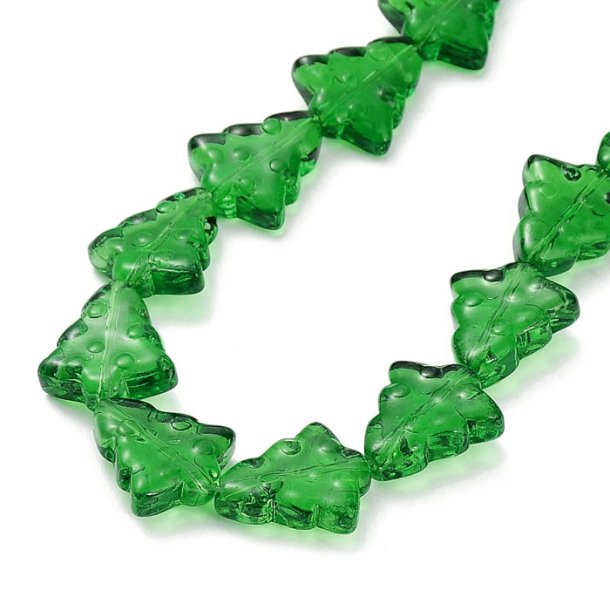 Glass bead, Christmas tree, clear green, 16x14x5 mm, 6 pcs.