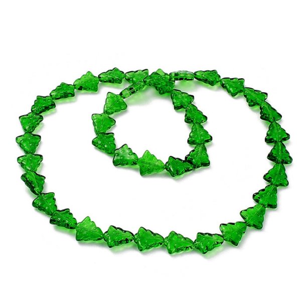 Glass bead, full strand, Christmas tree, clear green, 16x14x5 mm, 39 pcs.