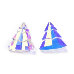 Glasperle, Weihnachtsbaum, kristallklar changierend AB, 15x13,5x5 mm, 4 Stk.