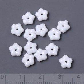 Glasperlen, Blumen, wei, Durchmesser 7 mm, 10 Stk.