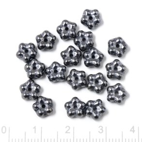 Glasperlen, Blumen, metallischgrau, Durchmesser 7 mm, 10 Stk.