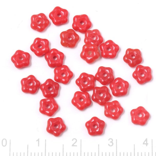 Small Flower Glass bead, red, diameter 5 mm, 10 pcs