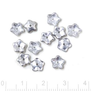 Glasperlen, Blumen, silber und klar, Durchmesser 7 mm, 10 Stk.
