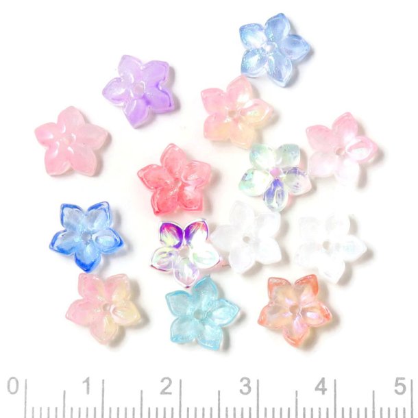 Blume, Glasperle, verschiedene Farben, Durchmesser 9,5 mm, 10 St�ck