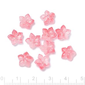 Blomst, glasperle, pink, diameter 9,5 mm, 10 stk
