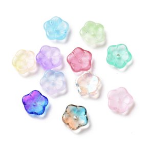 Glasperlen, transparente Sakura-Bl�ten, helles Farbmix, 10x9,5x3 mm, 10 St�ck