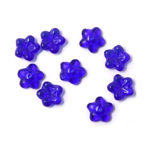 Blomst, glasperle, bl�, transparent, diameter 7,5x3 mm, 10 stk