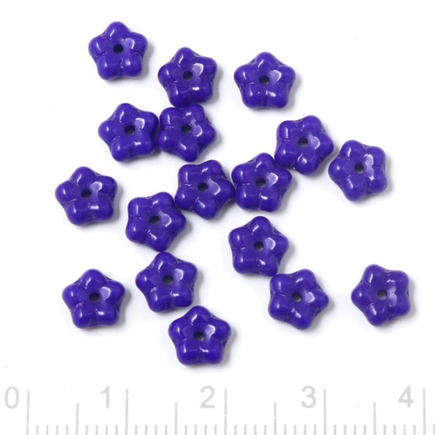 Small Flower Glass bead, blue, diameter 6,5 mm, 10 pcs
