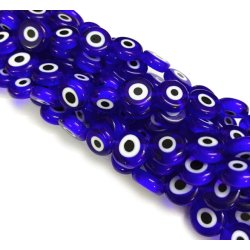 Glasperlen, ganzer Strang, blau Perle, Auge, 6x3 mm, 65 Stk.