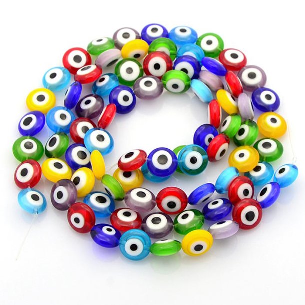Glass bead, full strand, mixed colours, ward off evil eye, 6x3mm., 65 pcs