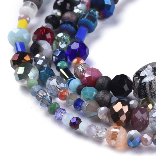 Glass bead mix, full strand, medium size assorted beads, 2-8x4-12mm, approx.  65 pcs