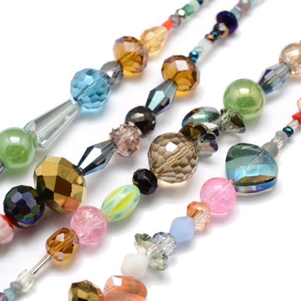 Glass bead mix, full strand, assorted beads, 2-8x2-10 mm, 50-90 pcs.