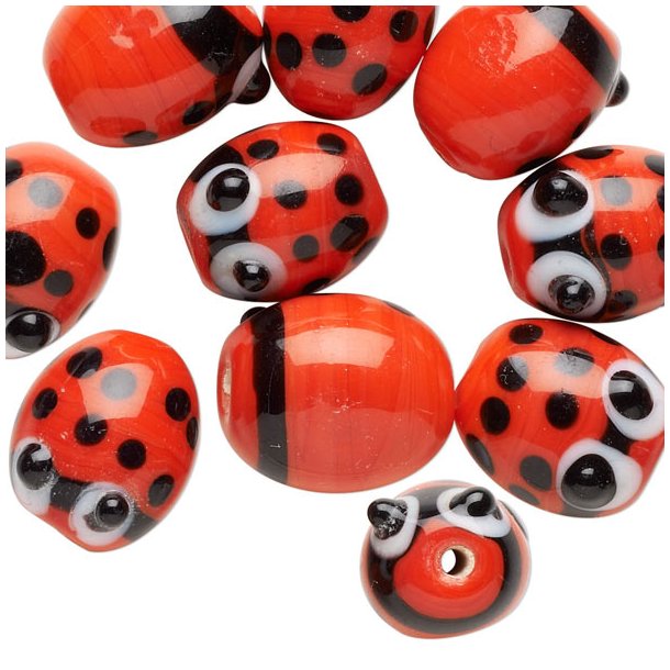 Ladybug, glass beads, red and black, approx. 16x13x12 mm, 2pcs
