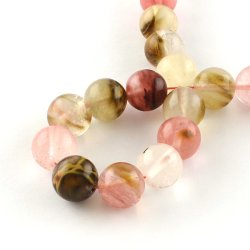 Glasperle, Farb-Mix (Tigerhaut/Rosa), klar , rund, 6 mm, 62 Stk.