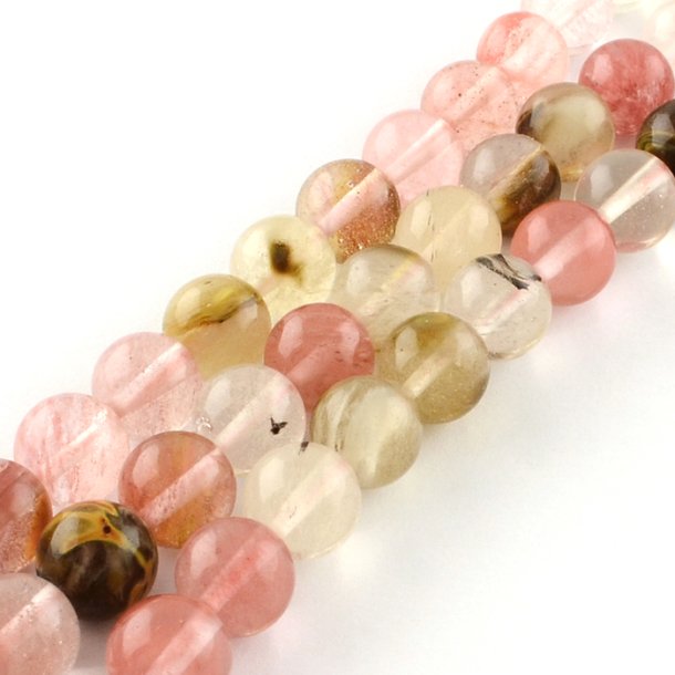 Glass bead, color mix (tigerskin/rosa), clear, round, 6 mm, 62 pcs.