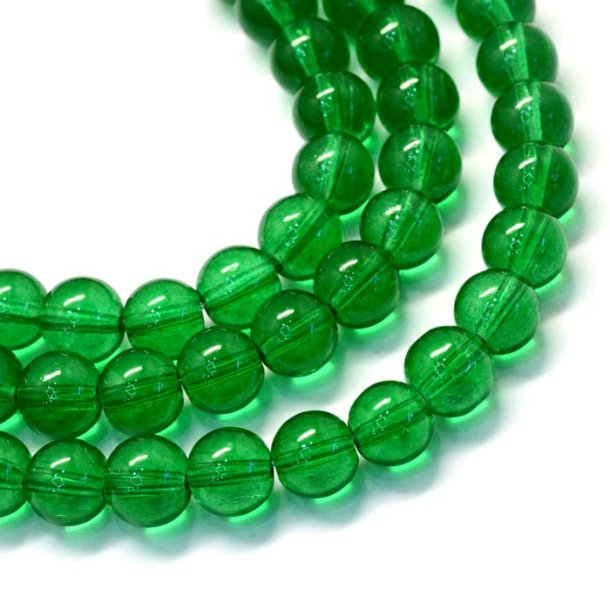 Glass bead, green round, 8 mm, 10 pcs.