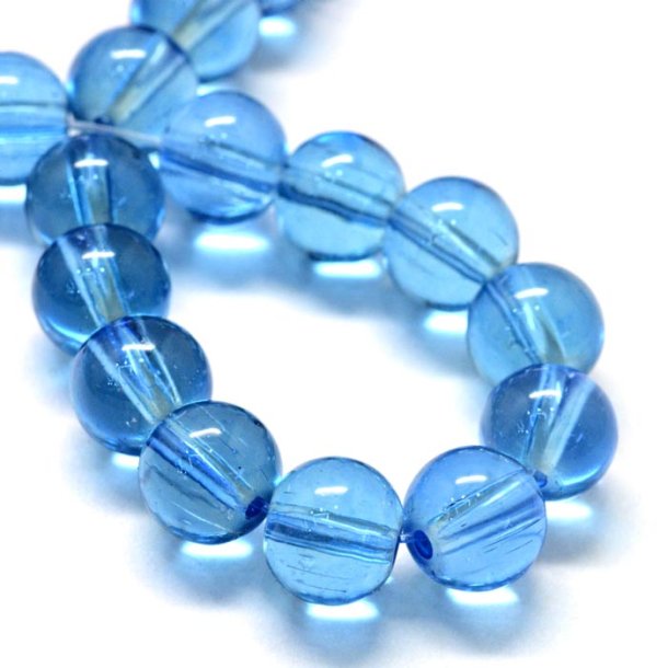 Glass bead,  blue, transparent, round, 8 mm, 10 pcs.
