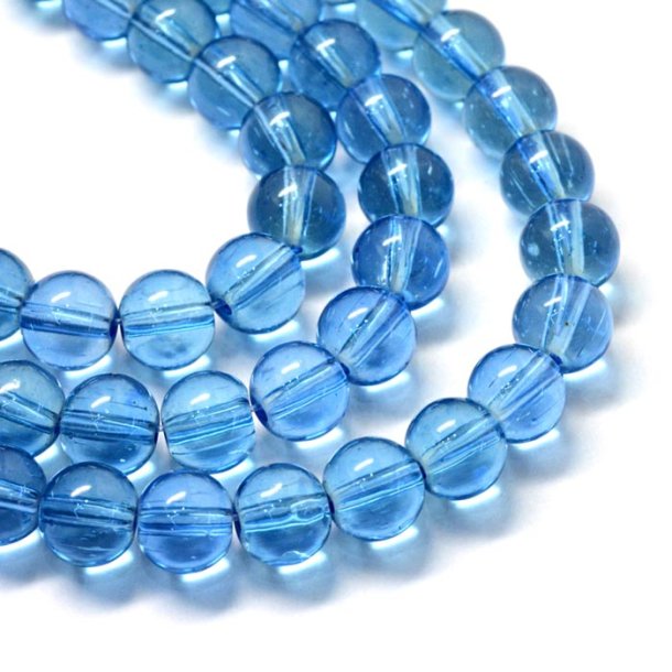 Glass bead, double strand, blue, transparent, round, 8 mm, approx. 105 pcs.