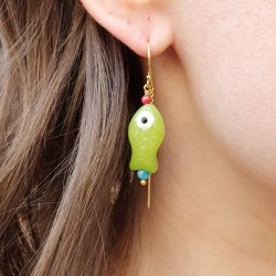 Glasperle, Fisch, grn, 21x11x8 mm, 2 Stk.