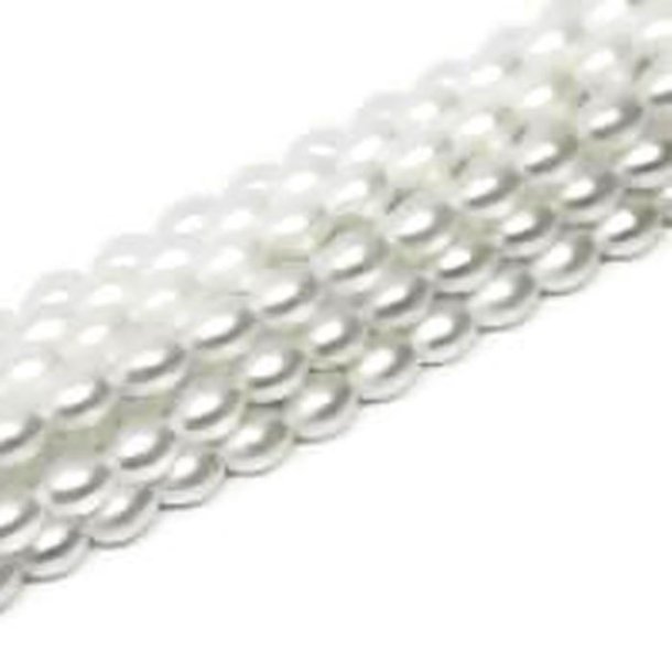 Glass beads, rice-shaped, coated with white mother-of-pearl, 4x3 mm, 10 pcs.