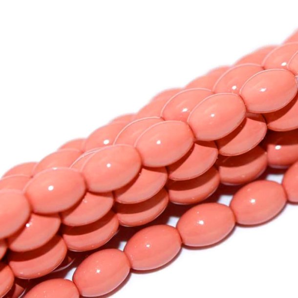 Glass beads, whole strand, rice-shaped, coated, dark salmon, 6x4 mm, approx. 100 pcs